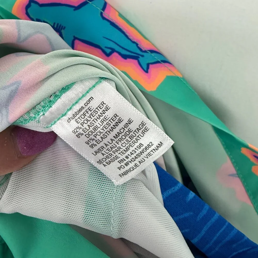 NWOT Chubbies Classic Swim Trunk 7" The Apex Swimmers Teal Sharks Size Large L - Picture 13 of 13